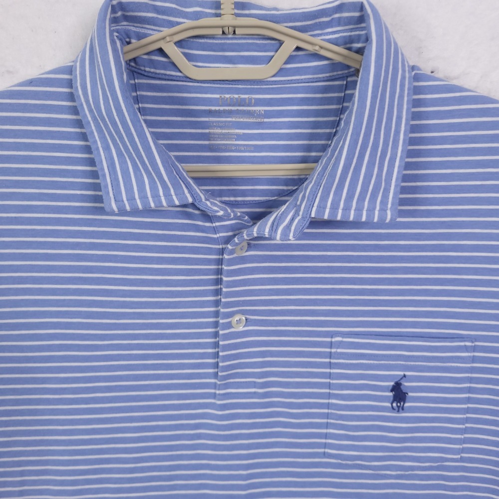 Polo Ralph Lauren Performance Polo Shirt Men XXL Blue White Striped Classic Fit